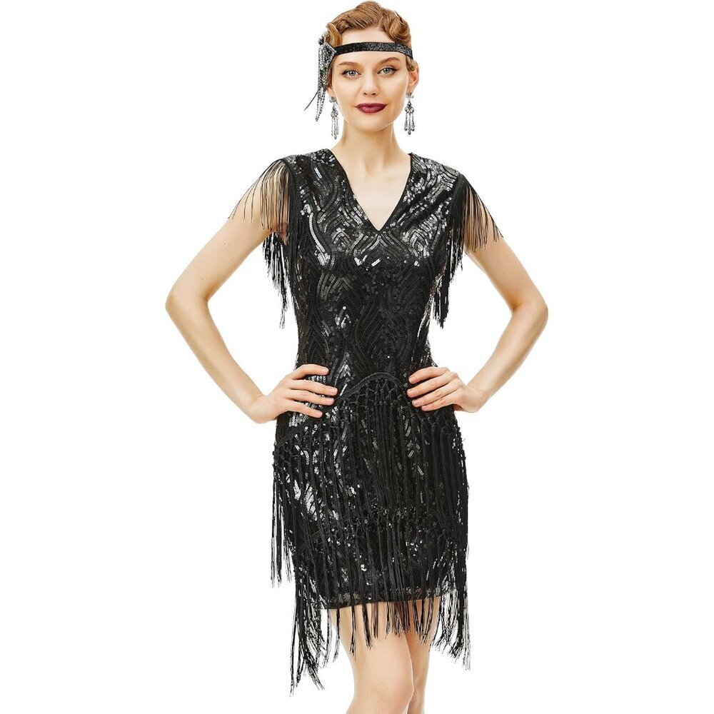 1920s Flapper Dress Beaded Sequins Fringe Vintage Gatsby Party Wear